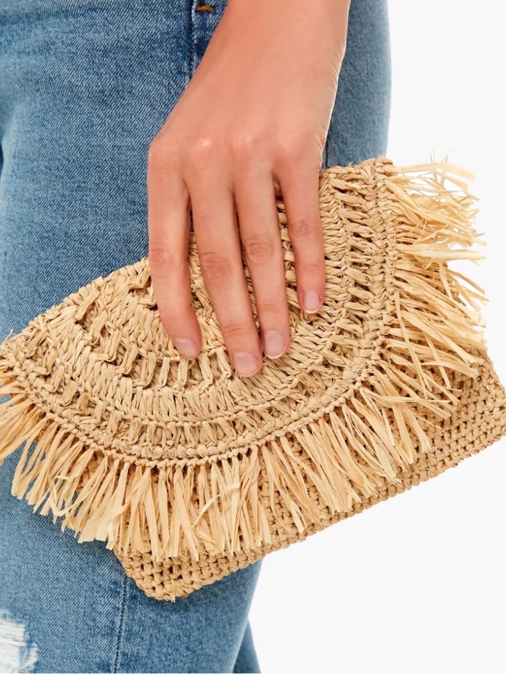 Mar y Sol Mia Fringed Raffia Clutch Bag NWT Handcrafted Boho